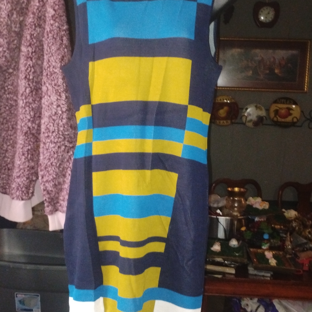 New York & Company Men's Blue and Yellow Crewneck Sweater